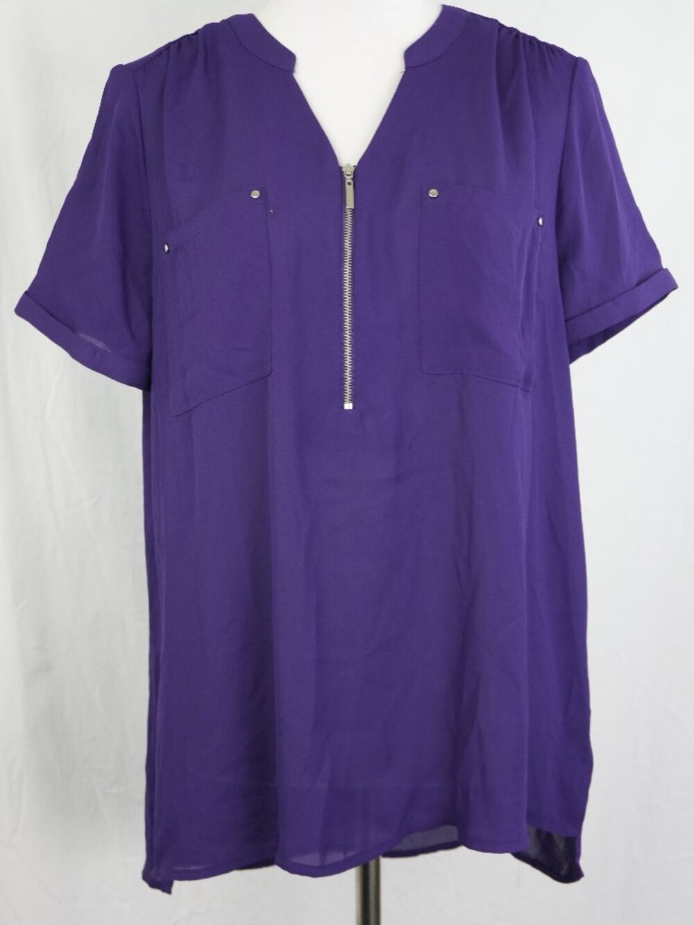 LNC Sheer Top Apt.9 Womens Large Dark Purple Quarter Zip Summer Beach Vacation